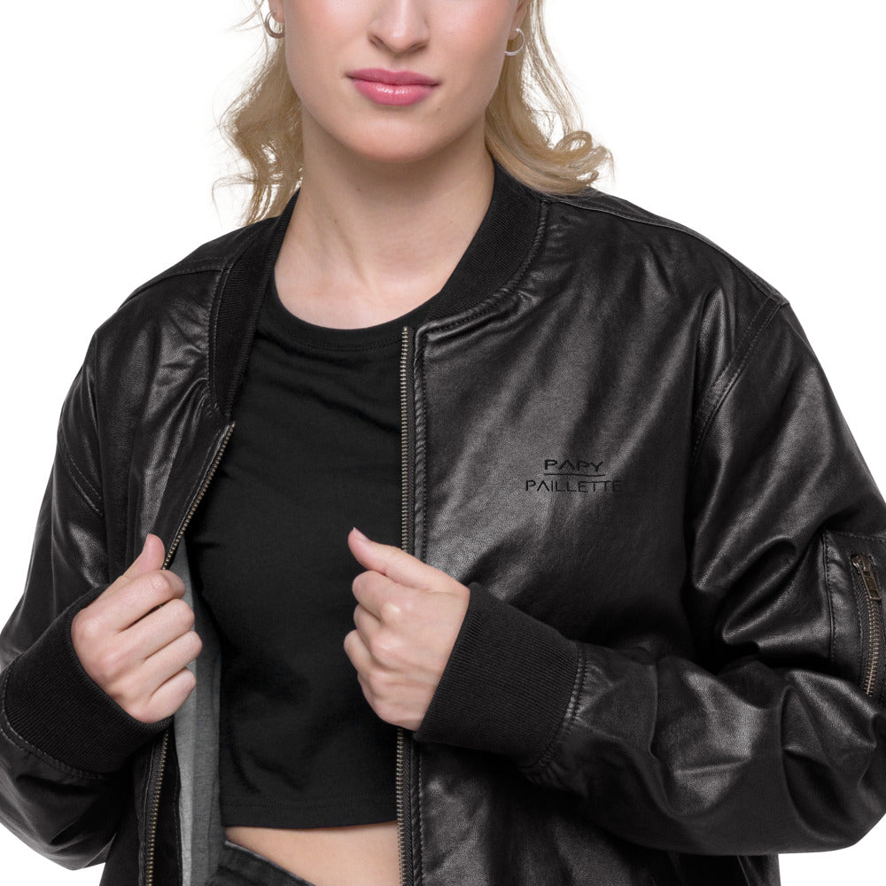 Veste Bomber en cuir Femme Brodé Papy Paillette (+1 Couleur)